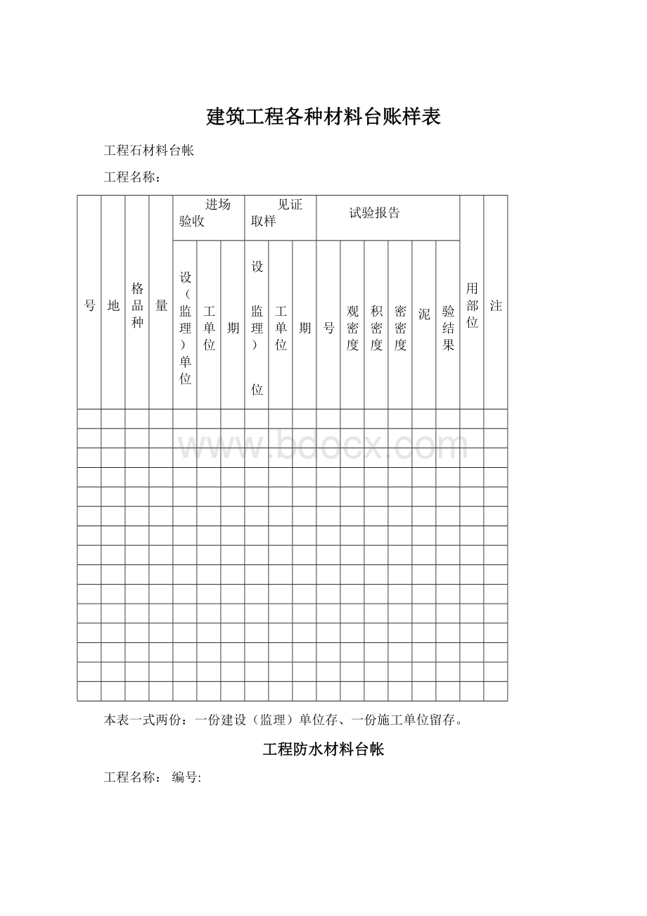 建筑工程各种材料台账样表.docx