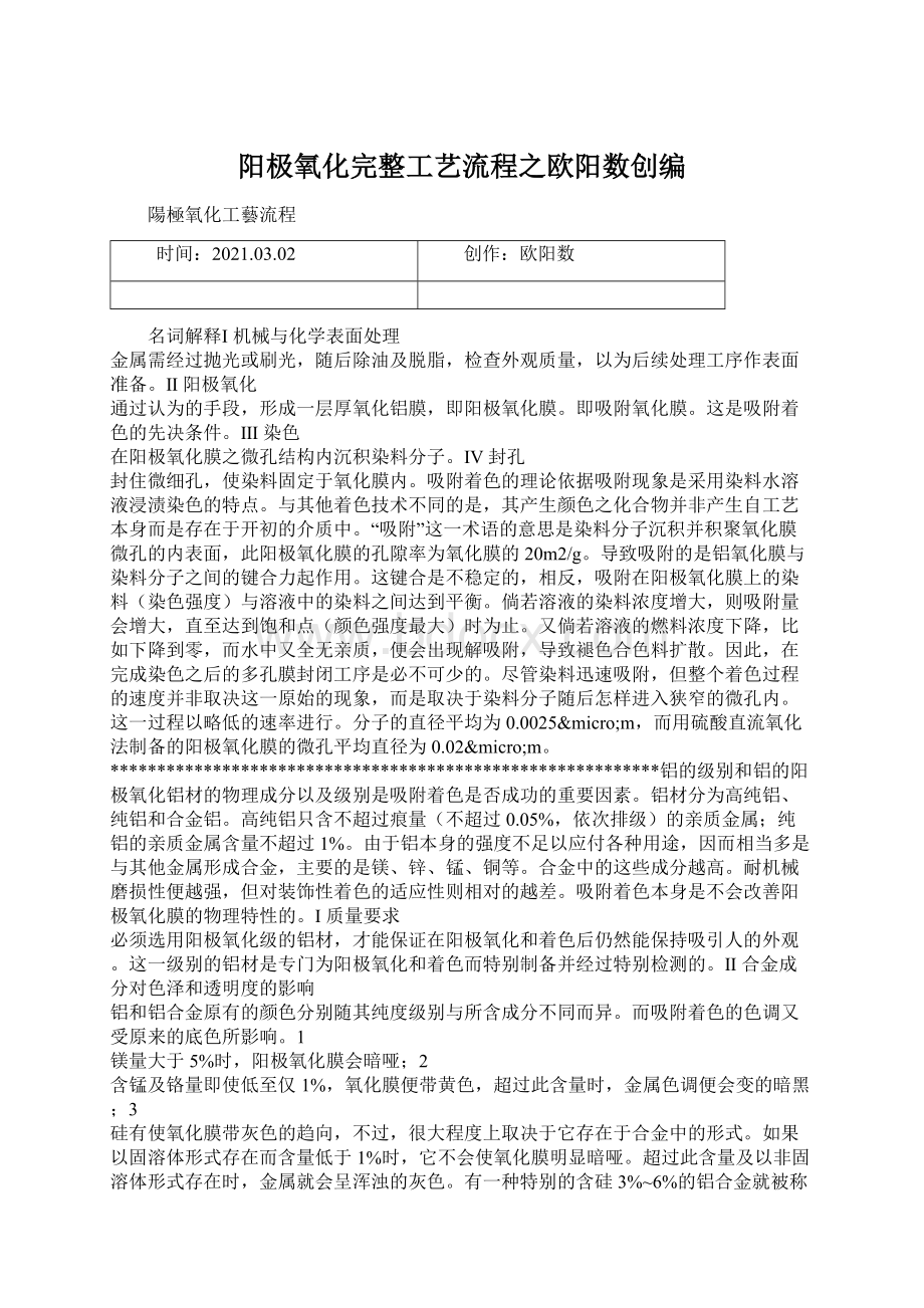 阳极氧化完整工艺流程之欧阳数创编文档格式.docx_第1页