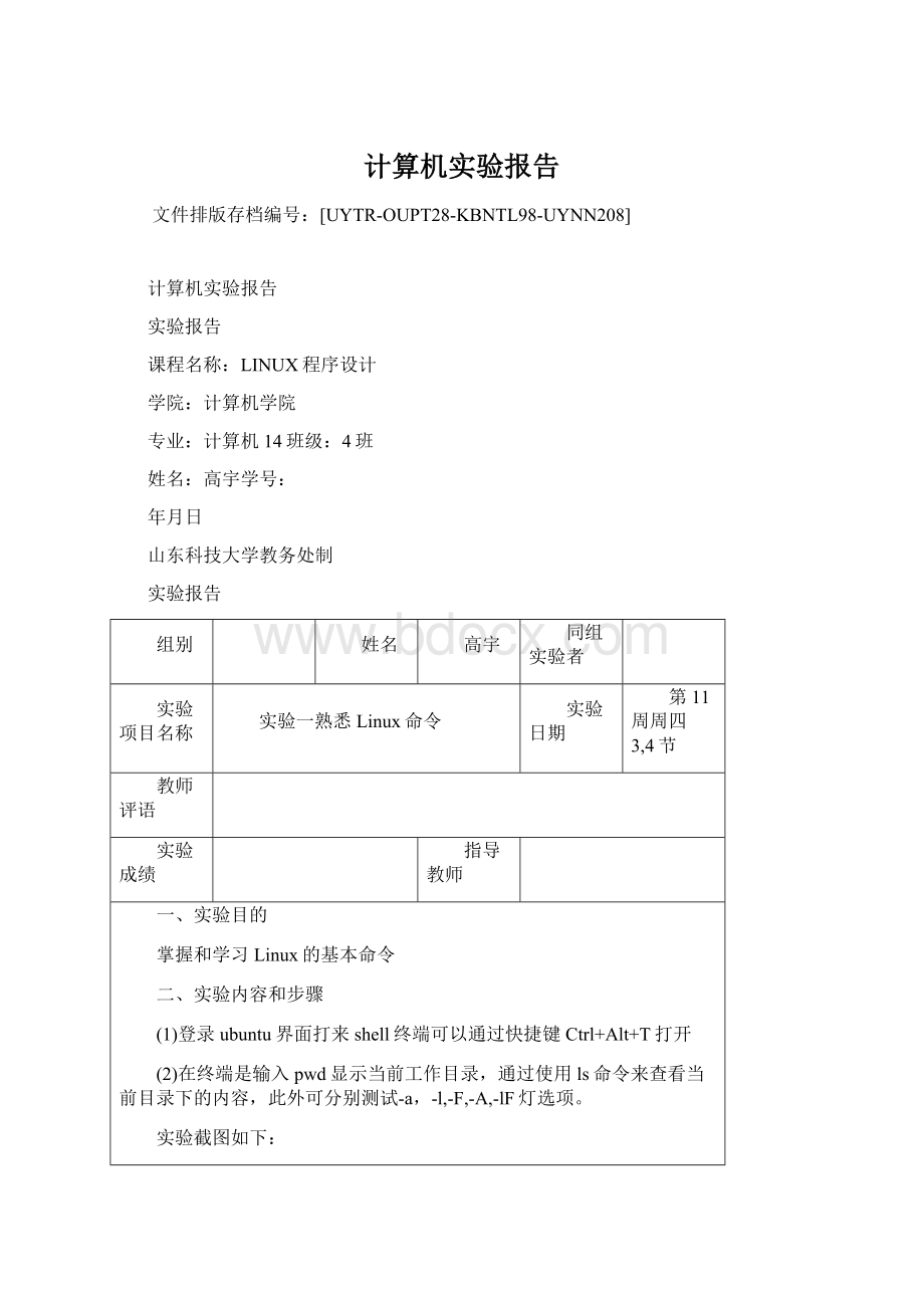 计算机实验报告文档格式.docx