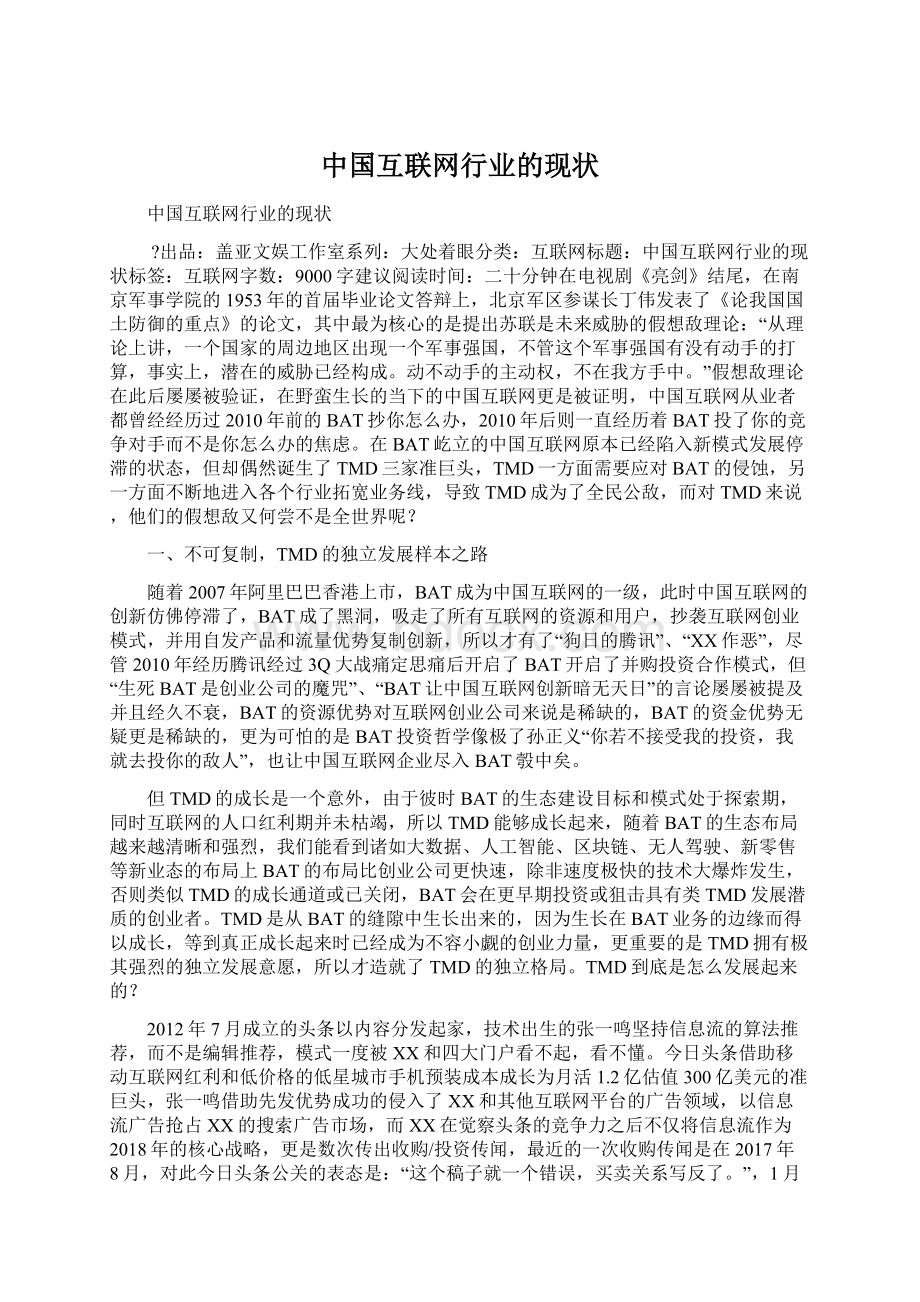 中国互联网行业的现状文档格式.docx