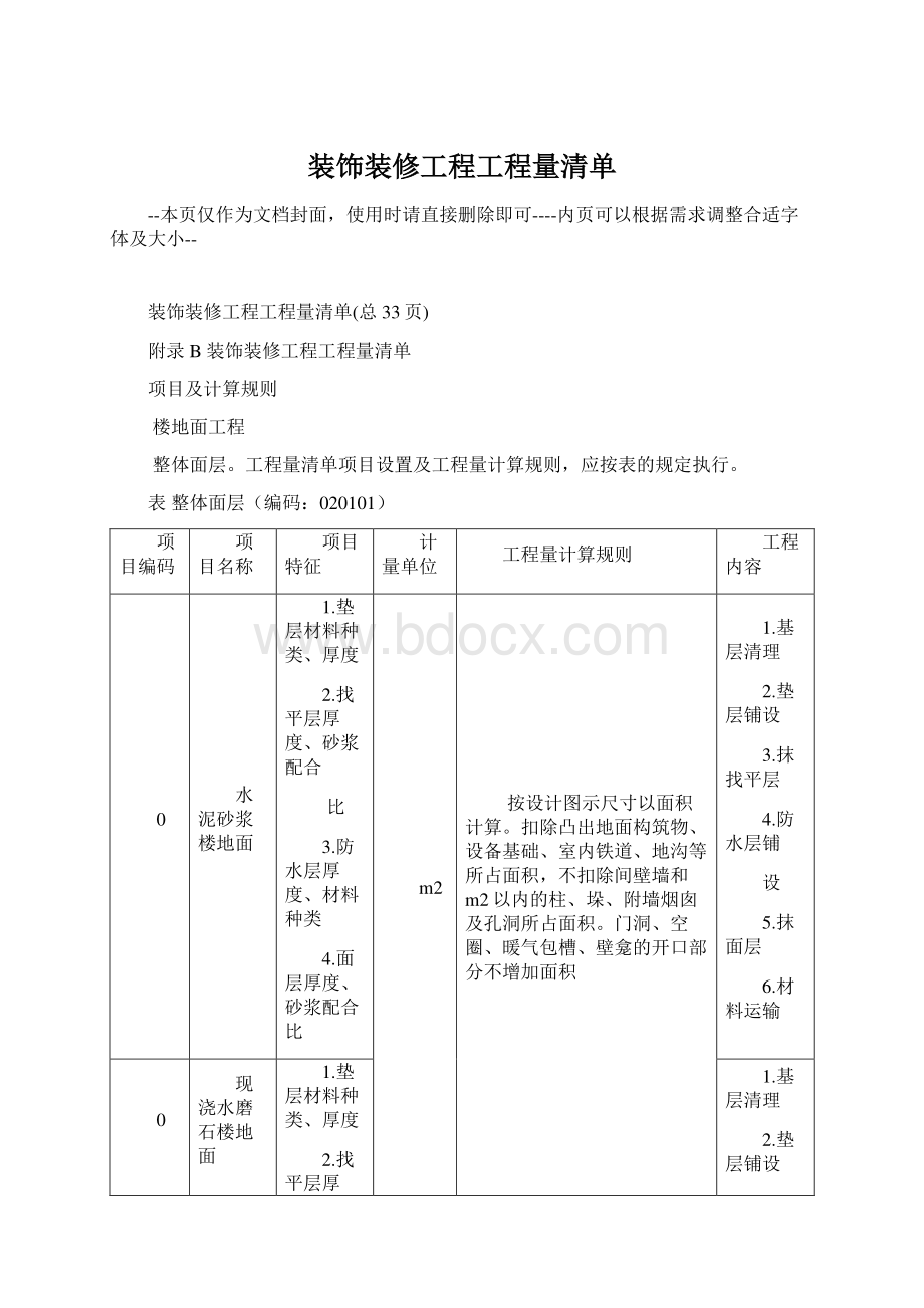 装饰装修工程工程量清单Word文档格式.docx