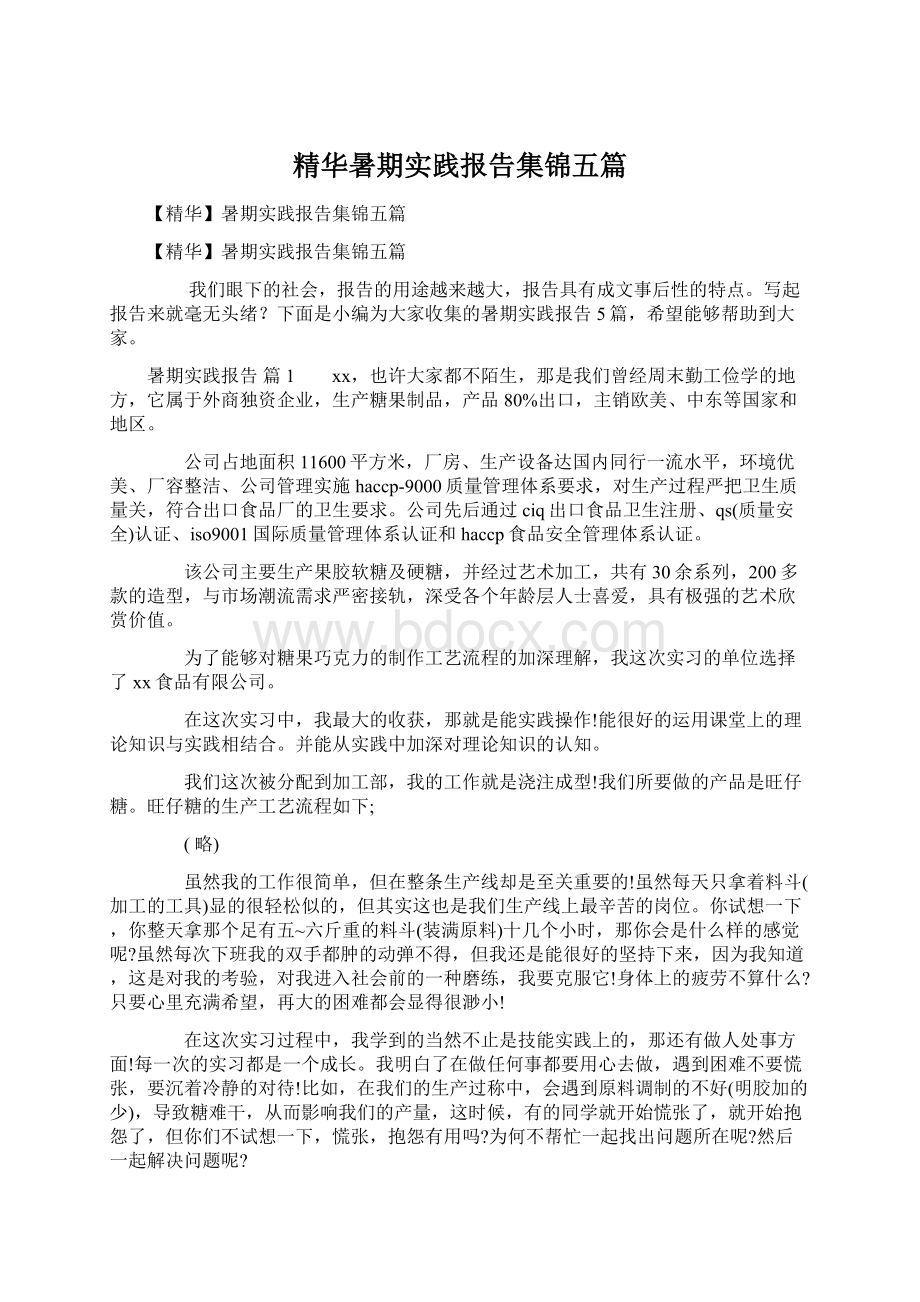 精华暑期实践报告集锦五篇.docx