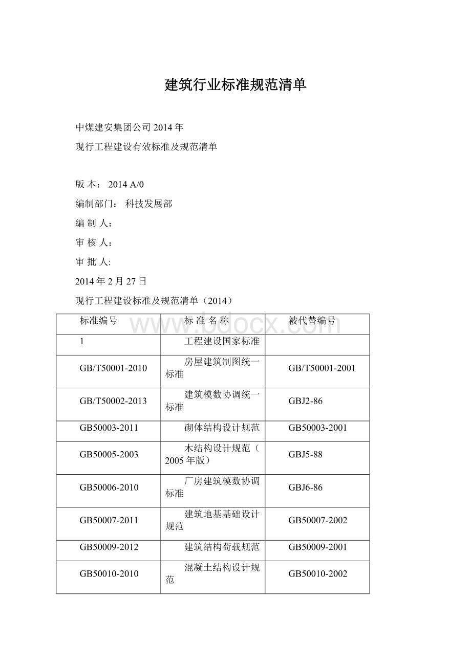 建筑行业标准规范清单文档格式.docx_第1页