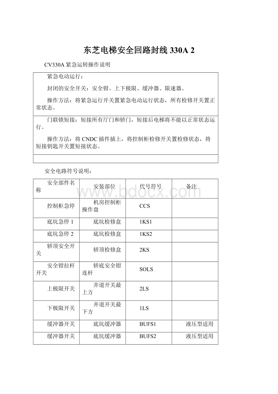 东芝电梯安全回路封线330A 2Word格式.docx_第1页