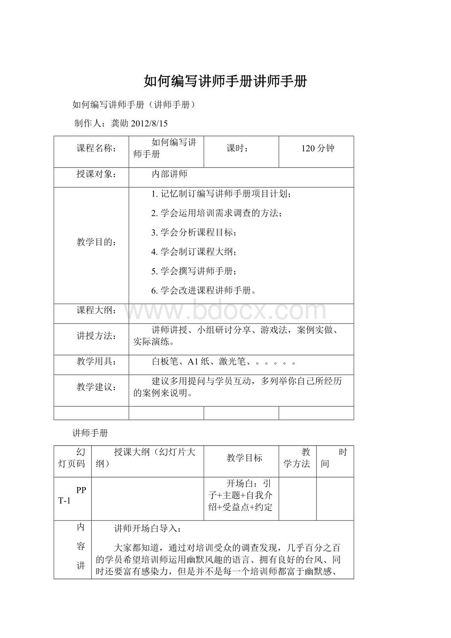 如何编写讲师手册讲师手册.docx