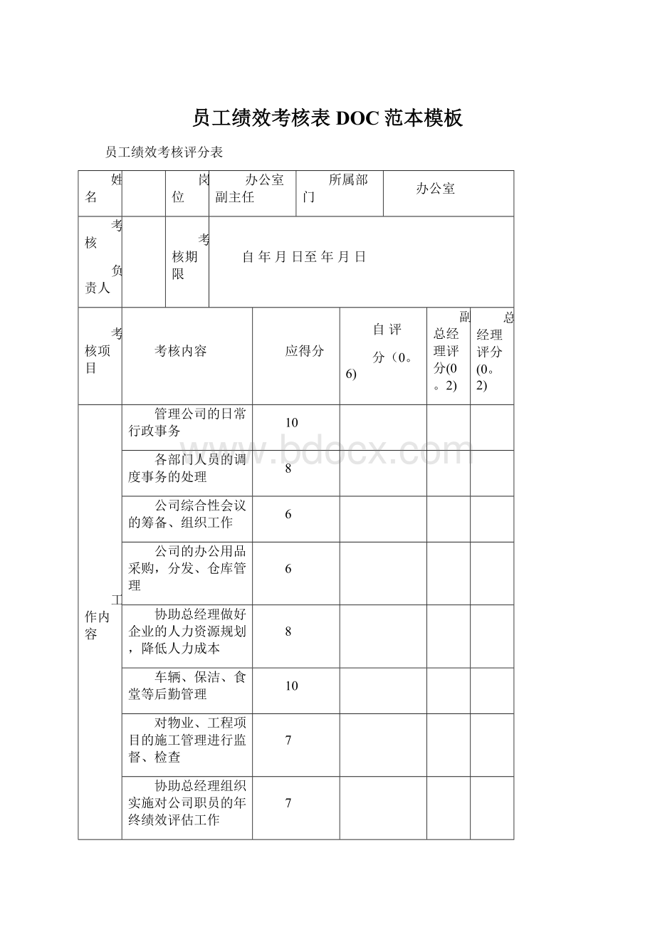 员工绩效考核表DOC范本模板.docx