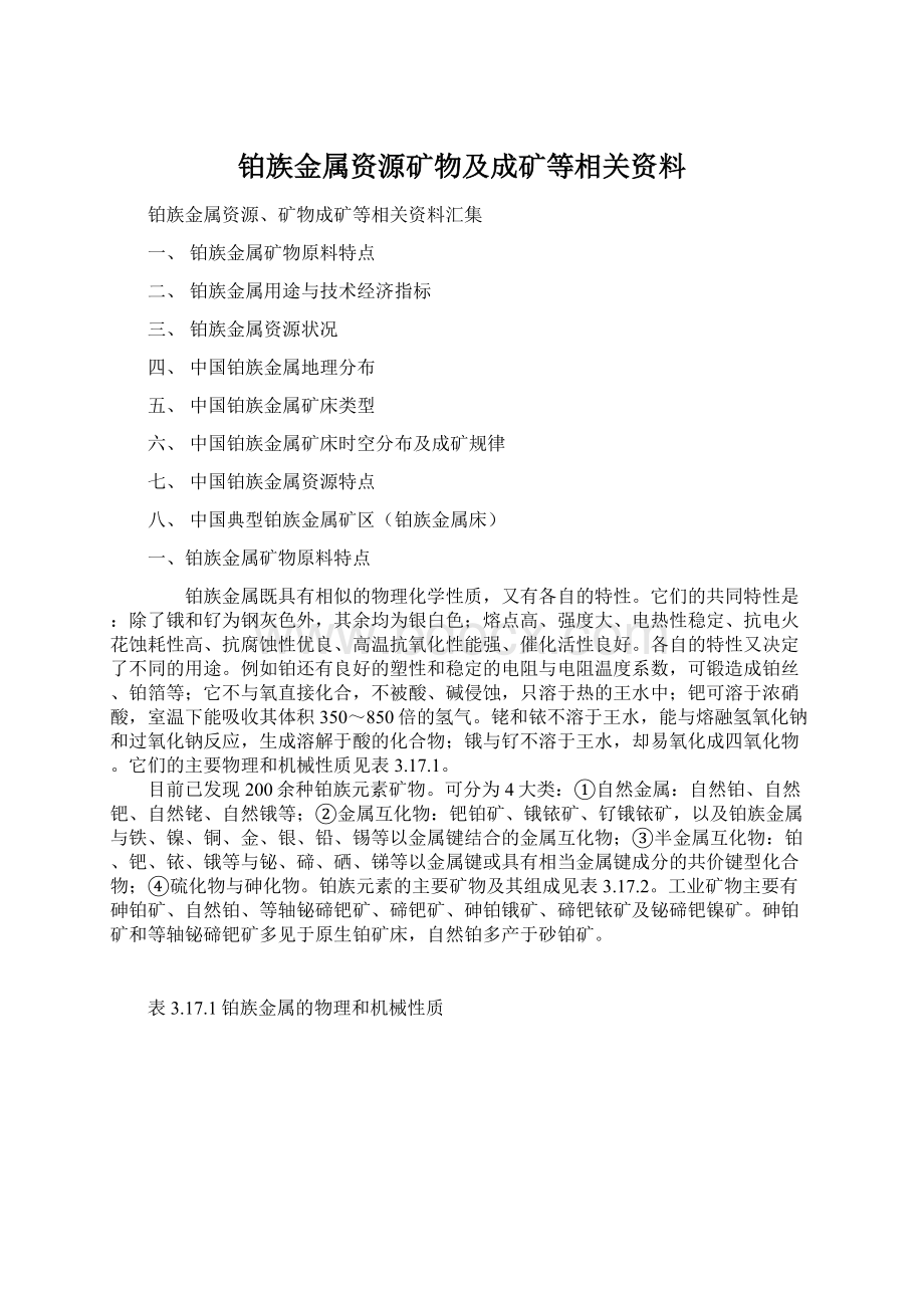 铂族金属资源矿物及成矿等相关资料.docx