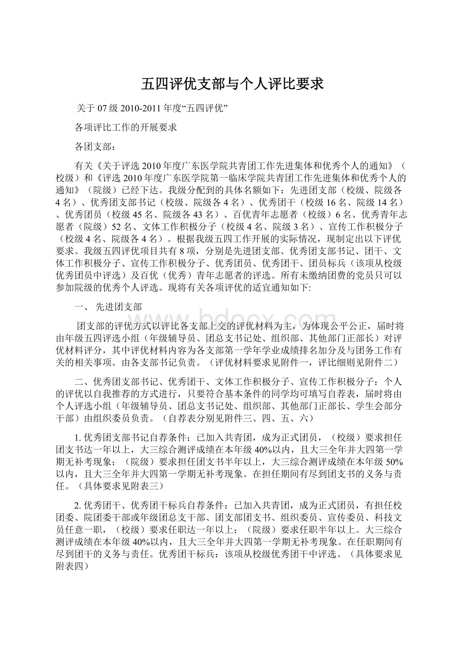 五四评优支部与个人评比要求Word格式文档下载.docx