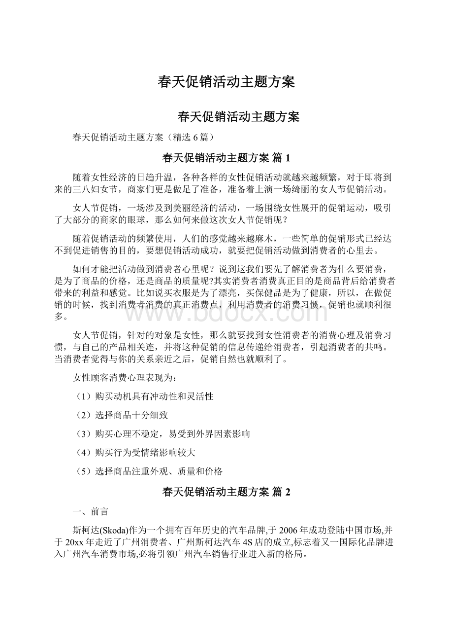 春天促销活动主题方案文档格式.docx