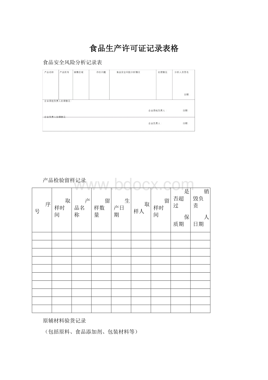 食品生产许可证记录表格文档格式.docx