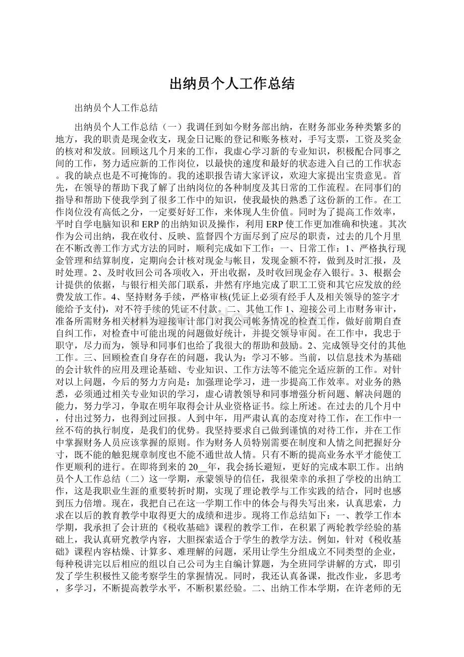 出纳员个人工作总结.docx