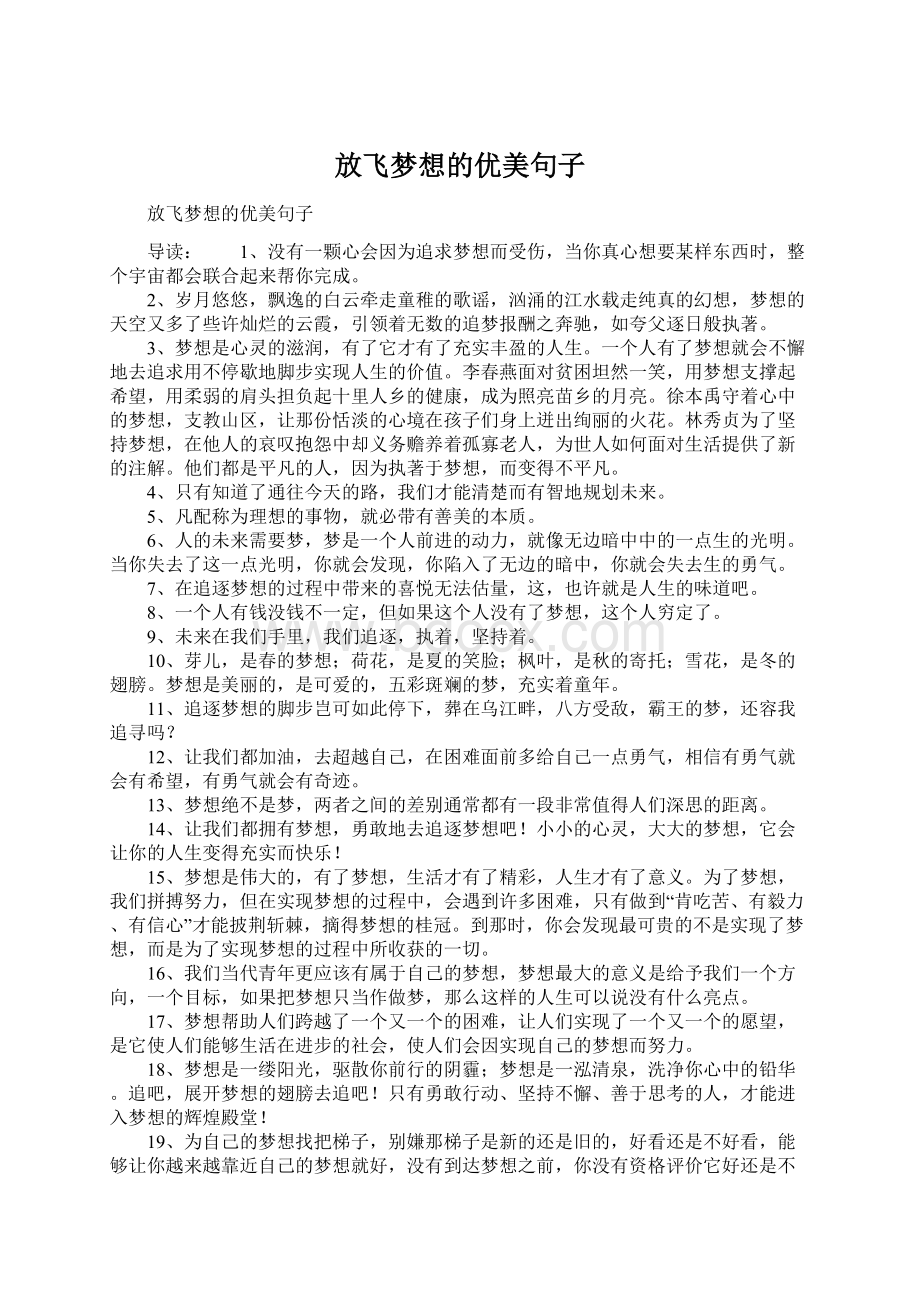 放飞梦想的优美句子文档格式.docx_第1页