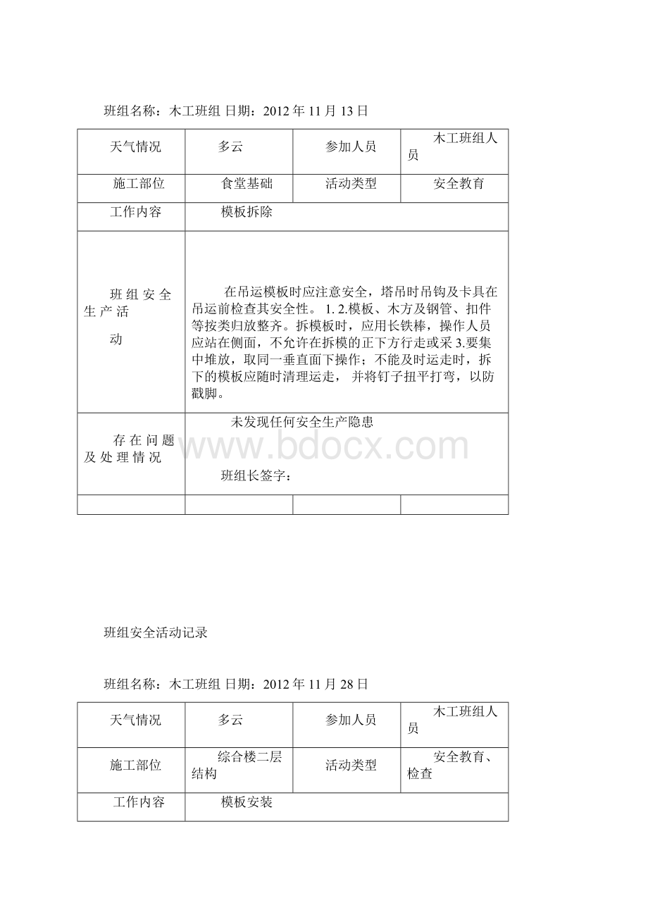 完整版木工班组安全活动记录Word格式文档下载.docx_第2页