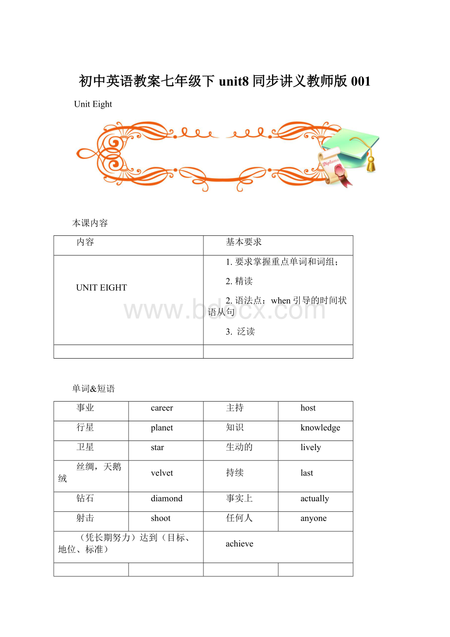 初中英语教案七年级下unit8同步讲义教师版001Word文档下载推荐.docx_第1页