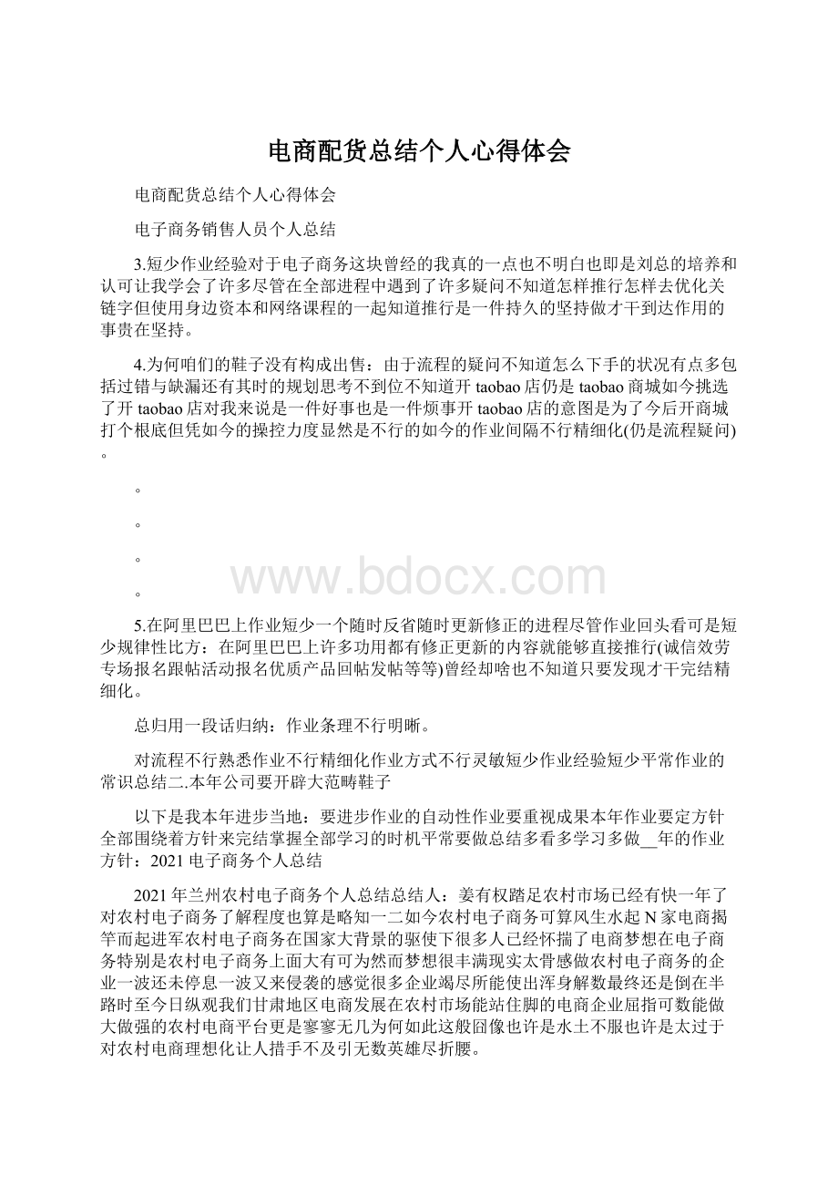 电商配货总结个人心得体会Word下载.docx