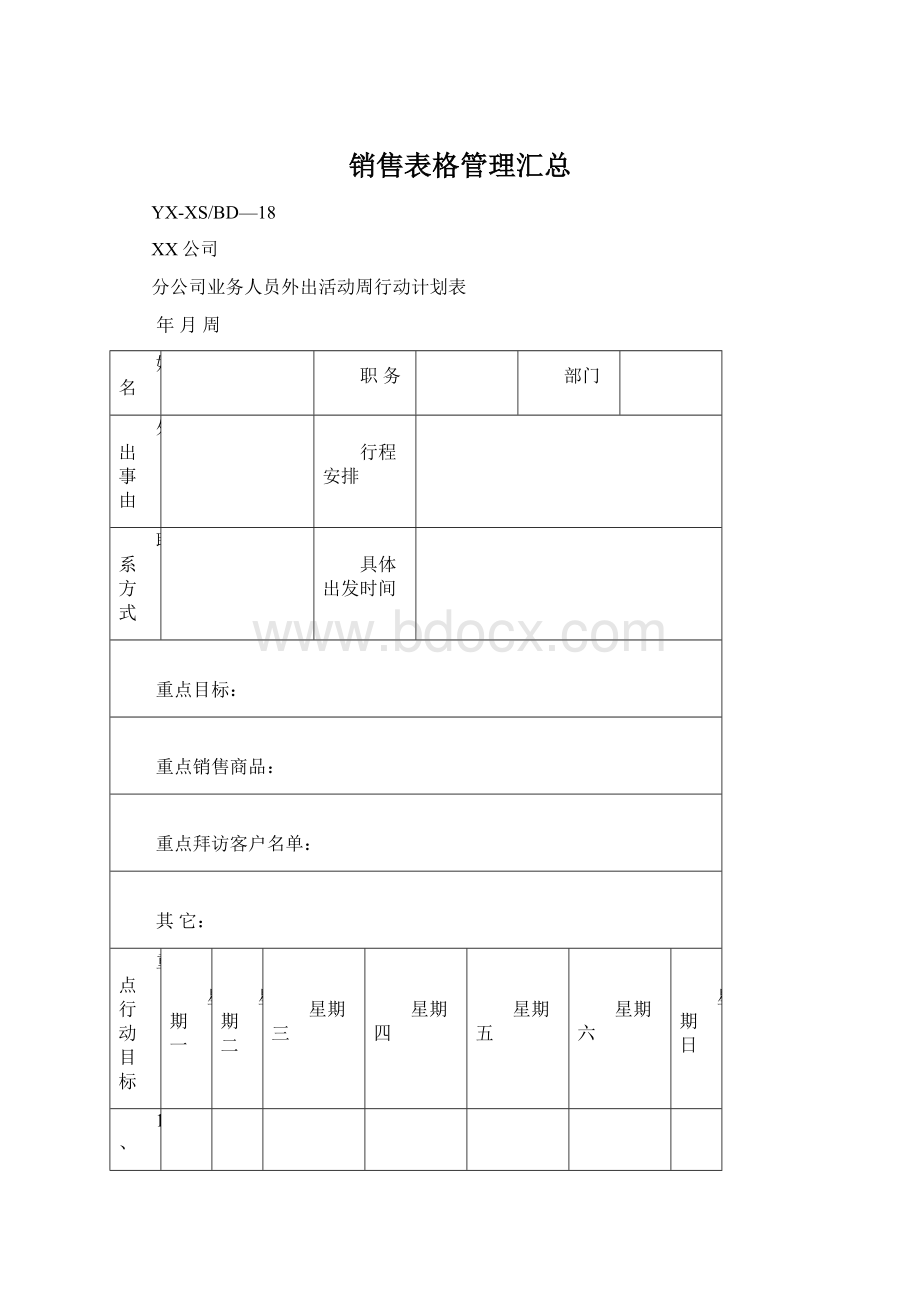 销售表格管理汇总Word格式.docx