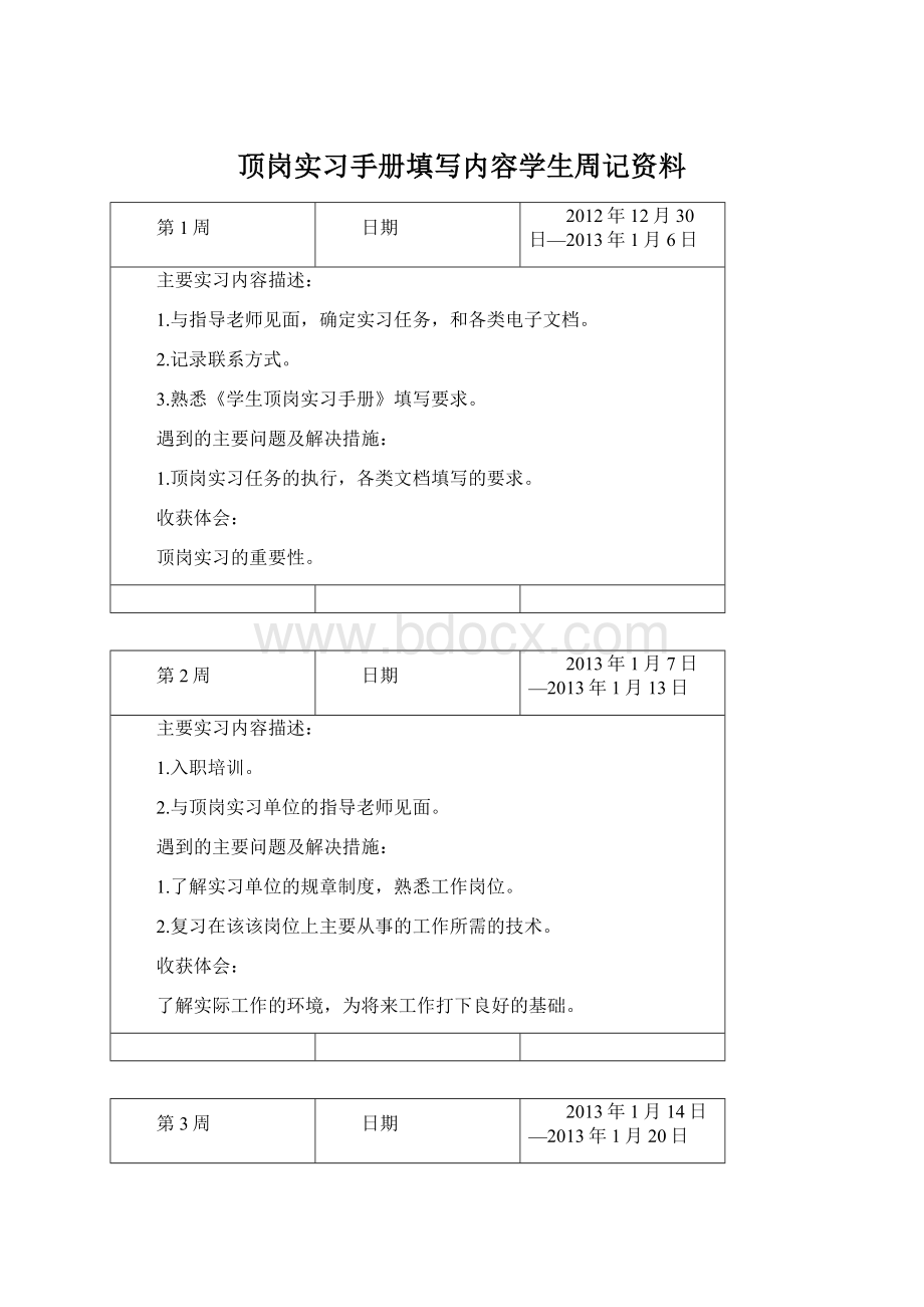 顶岗实习手册填写内容学生周记资料.docx