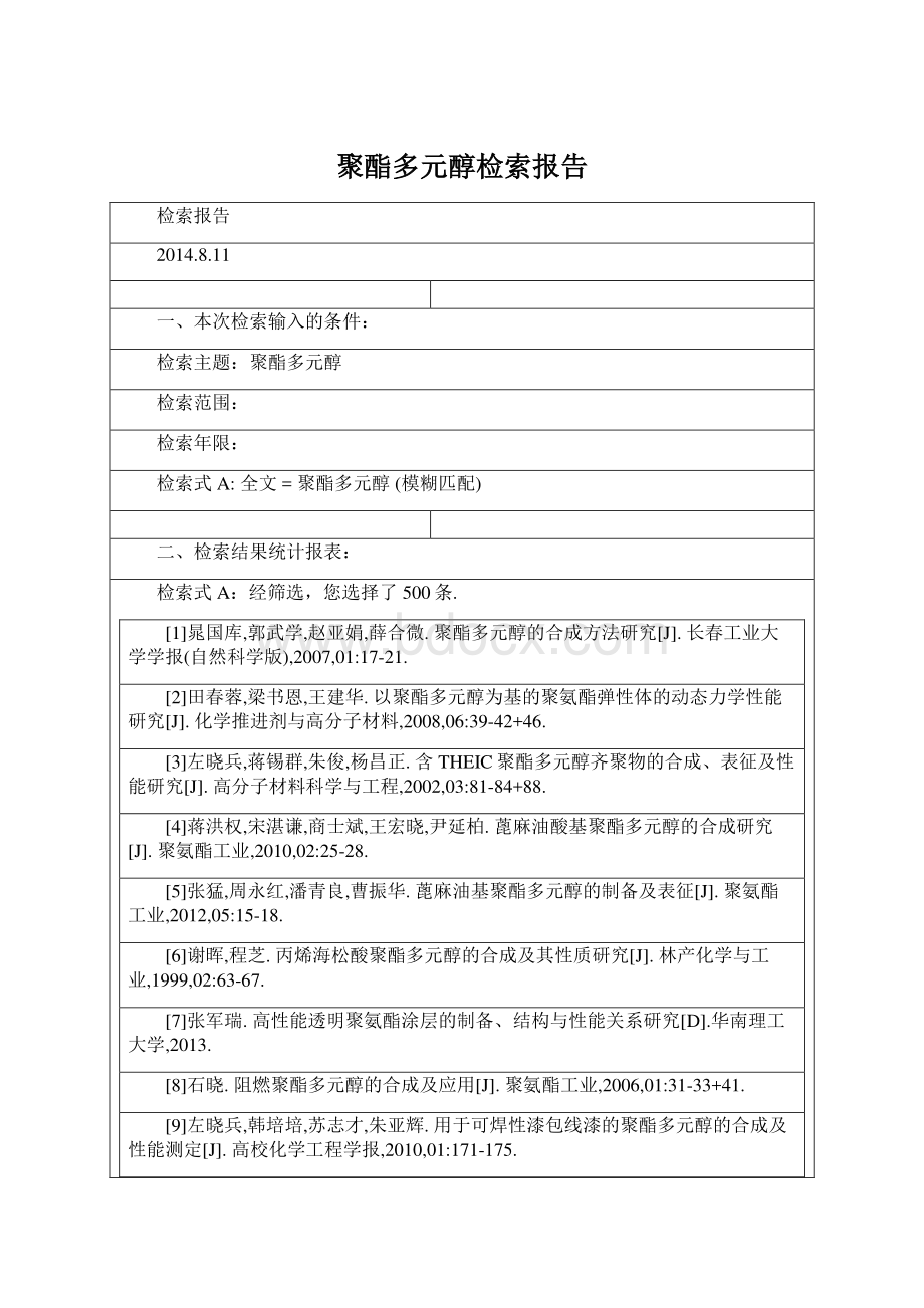 聚酯多元醇检索报告Word格式文档下载.docx