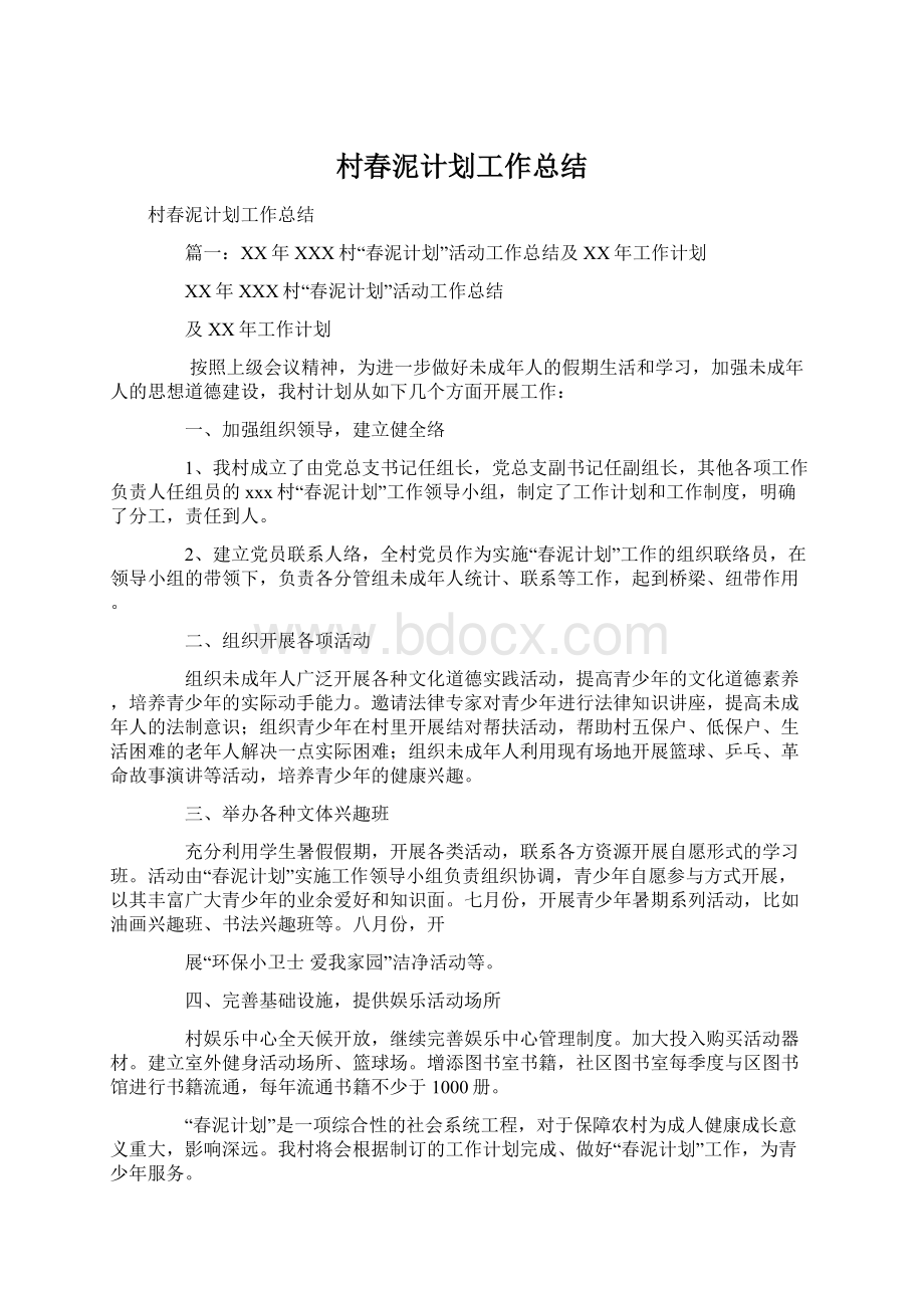 村春泥计划工作总结文档格式.docx_第1页