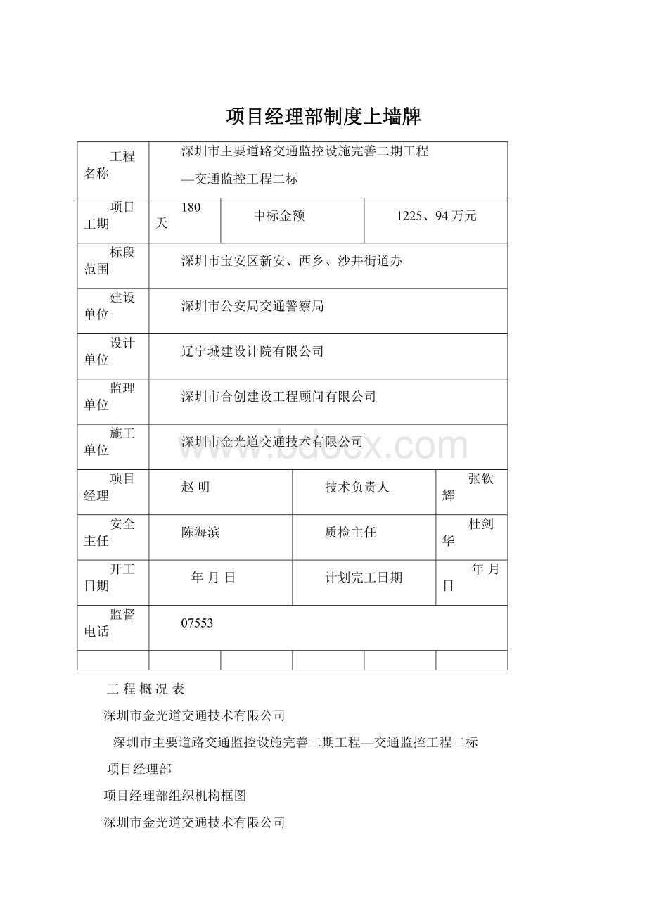 项目经理部制度上墙牌.docx_第1页