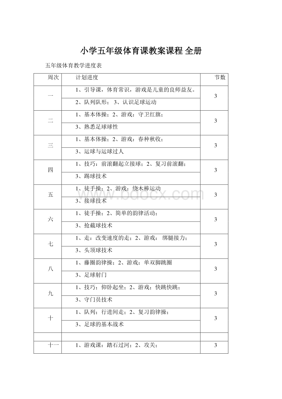 小学五年级体育课教案课程 全册Word下载.docx