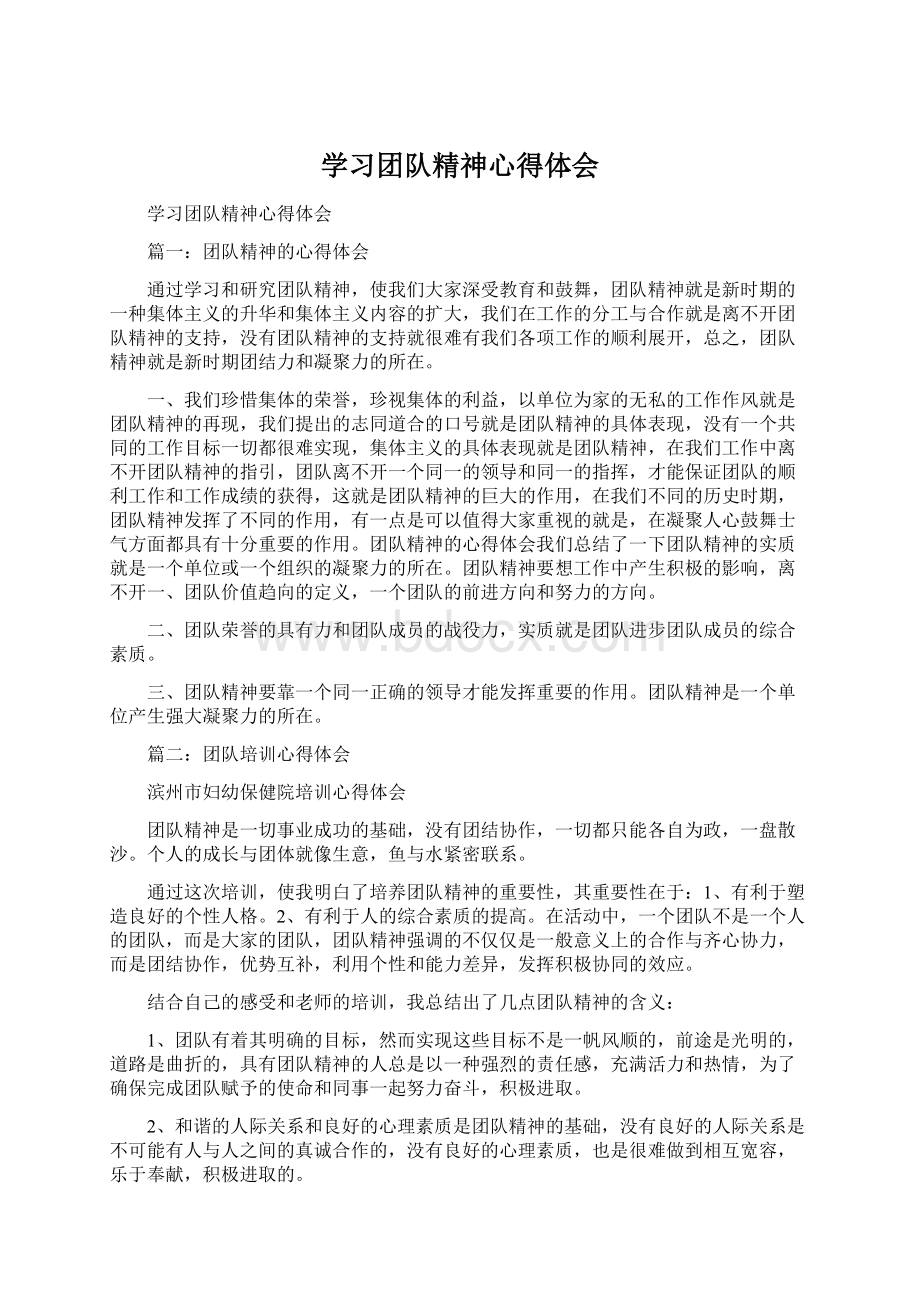 学习团队精神心得体会Word格式文档下载.docx