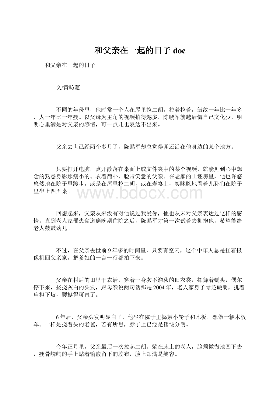 和父亲在一起的日子docWord文档下载推荐.docx