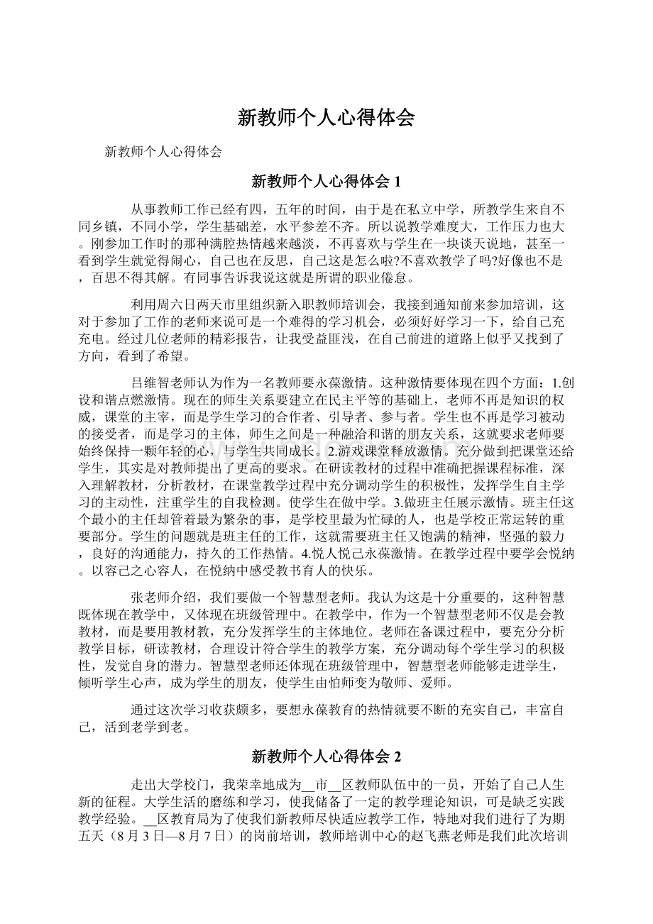 新教师个人心得体会Word文档格式.docx