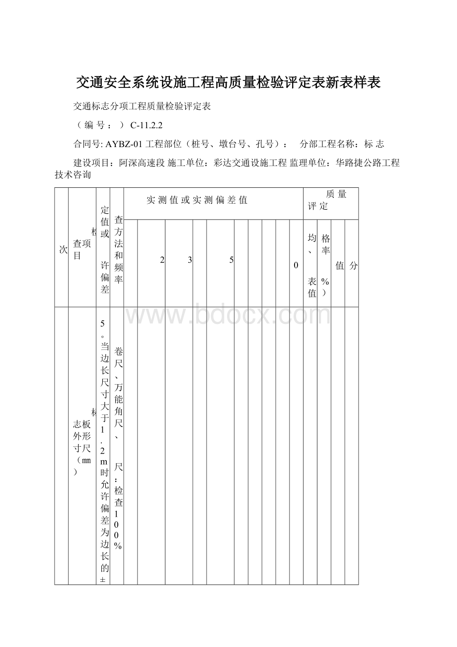 交通安全系统设施工程高质量检验评定表新表样表文档格式.docx_第1页