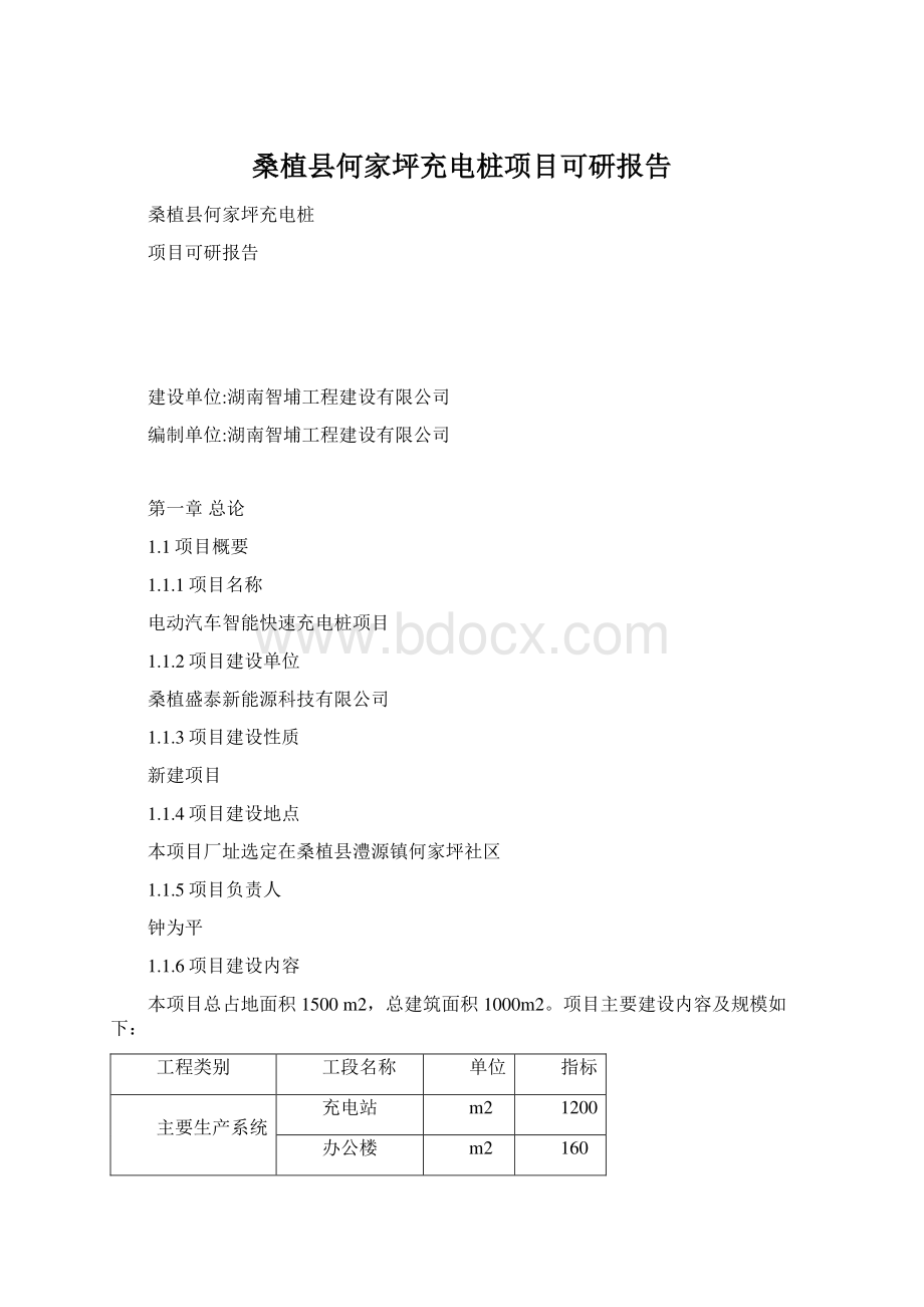 桑植县何家坪充电桩项目可研报告.docx_第1页