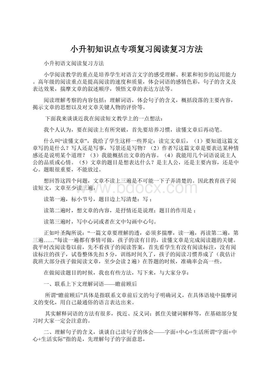 小升初知识点专项复习阅读复习方法文档格式.docx