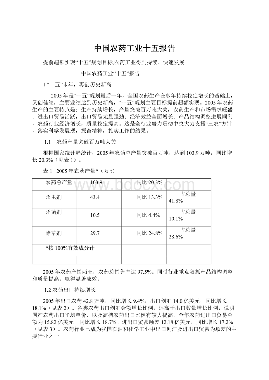 中国农药工业十五报告Word下载.docx