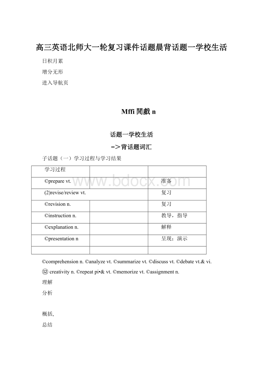 高三英语北师大一轮复习课件话题晨背话题一学校生活.docx