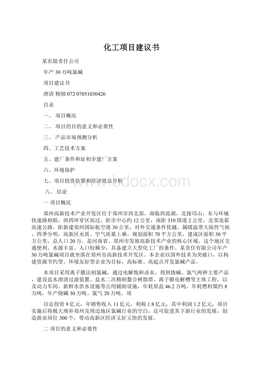 化工项目建议书.docx