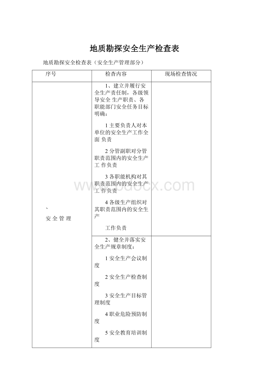 地质勘探安全生产检查表.docx