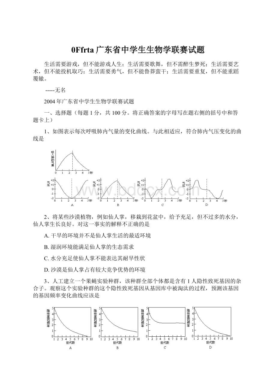 0Ffrta广东省中学生生物学联赛试题.docx_第1页