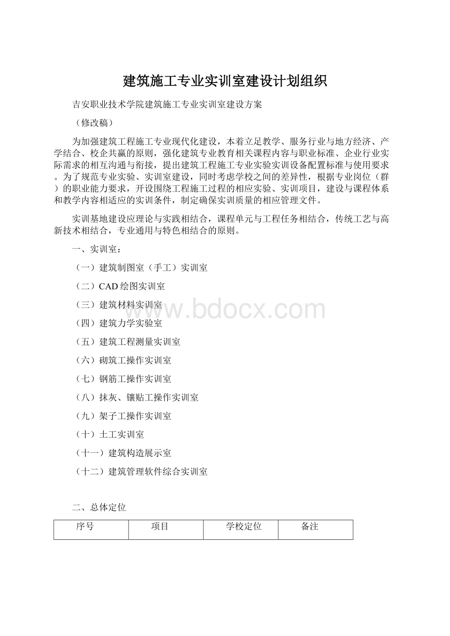 建筑施工专业实训室建设计划组织.docx