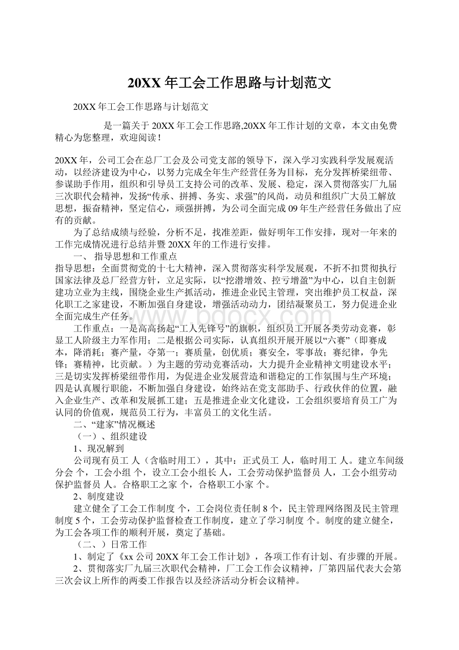 20XX年工会工作思路与计划范文.docx