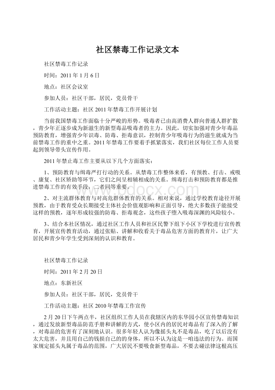 社区禁毒工作记录文本.docx_第1页