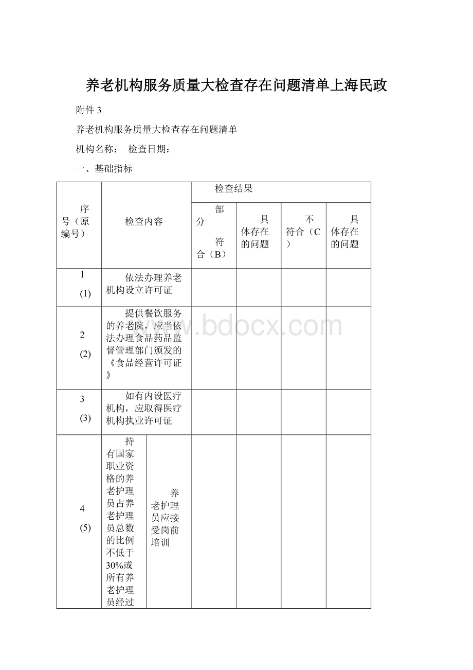 养老机构服务质量大检查存在问题清单上海民政.docx