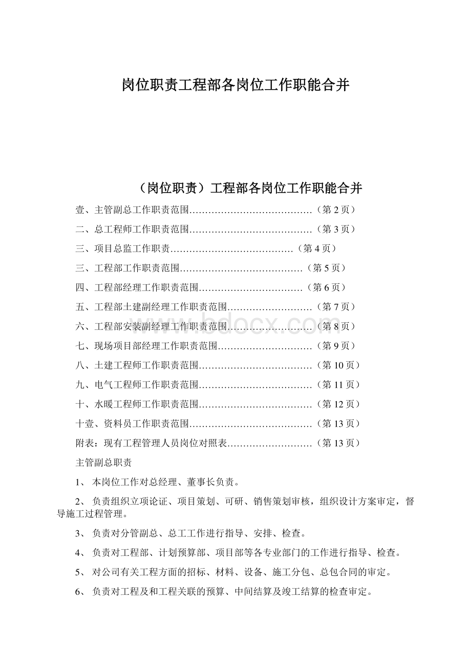 岗位职责工程部各岗位工作职能合并Word格式文档下载.docx