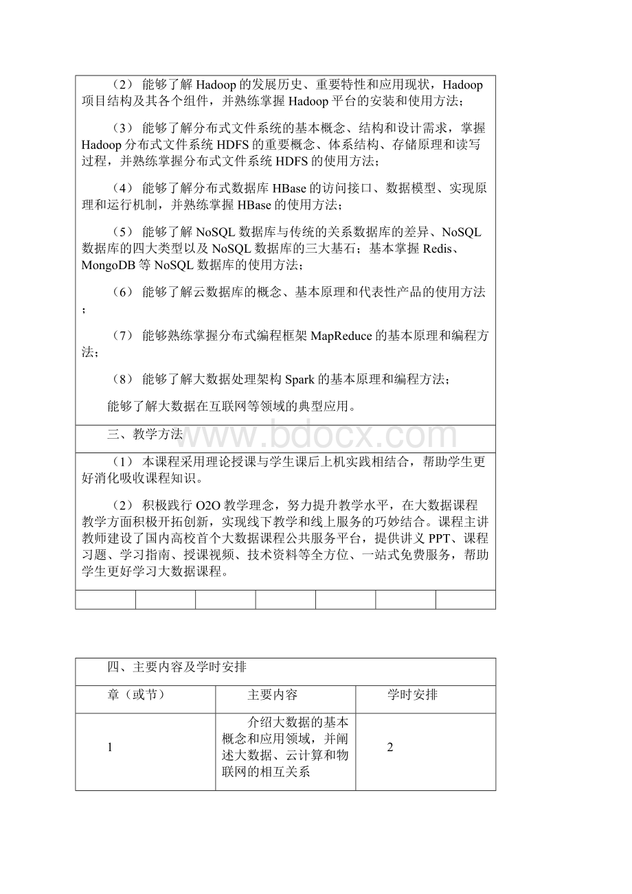 林子雨新版大数据技术原理和应用厦门大学本科课程教学大纲.docx_第2页