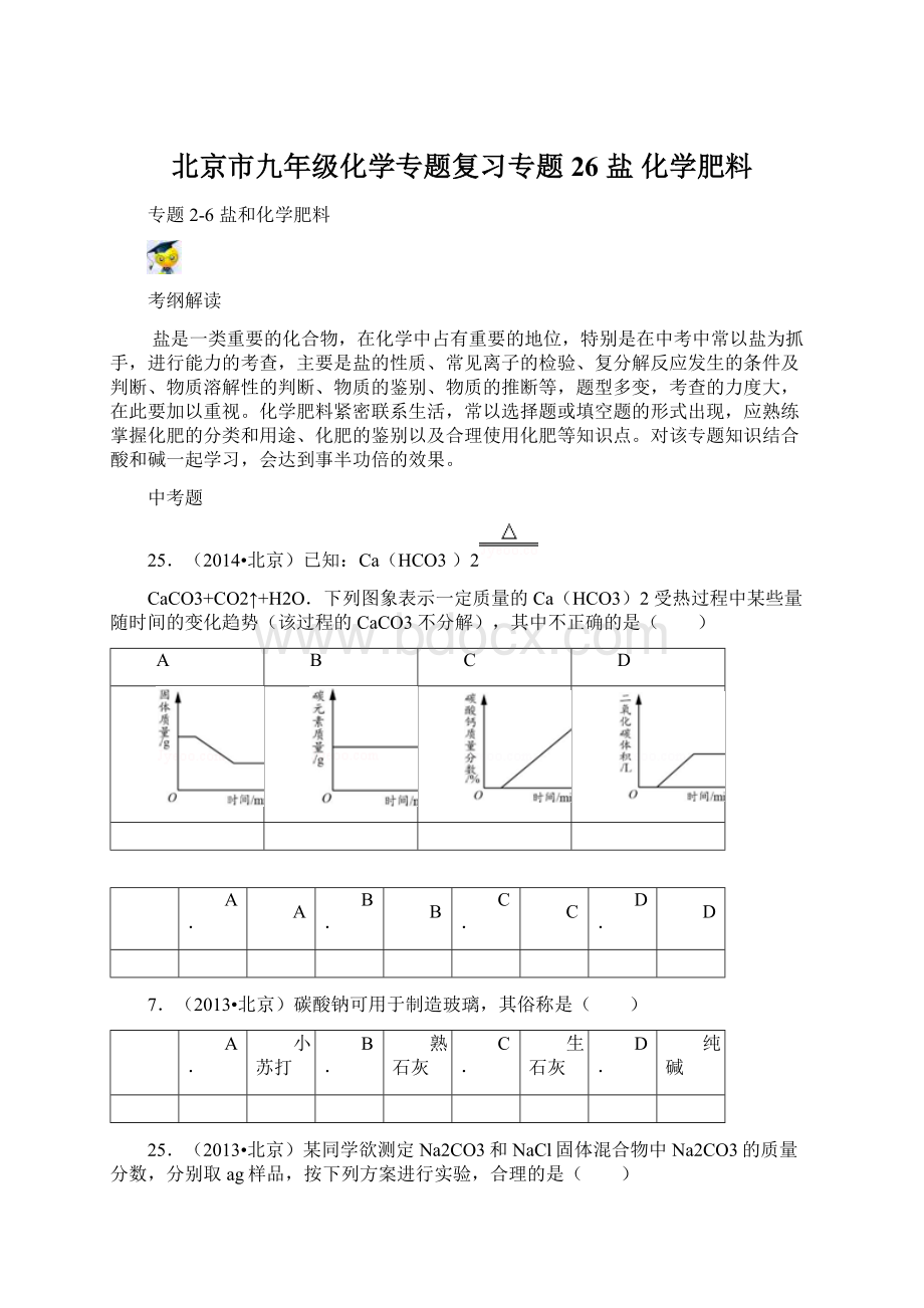 北京市九年级化学专题复习专题26盐 化学肥料.docx_第1页