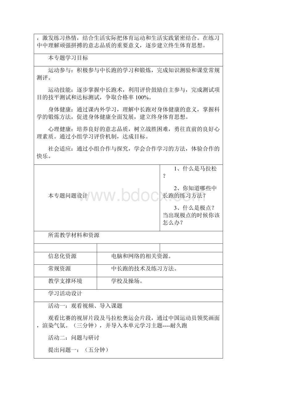 初中体育《中长跑》单元教学设计以及思维导图Word文档格式.docx_第3页