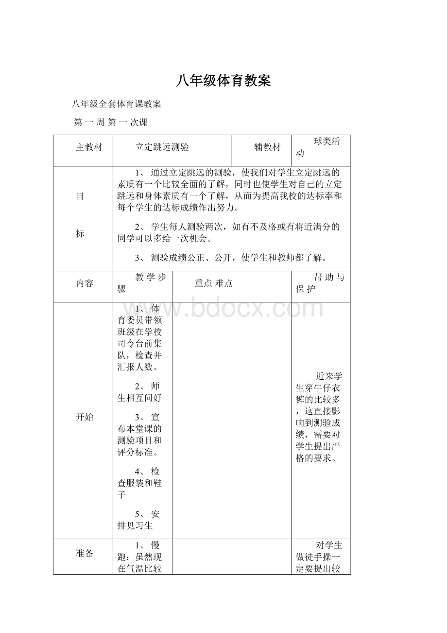 八年级体育教案.docx_第1页