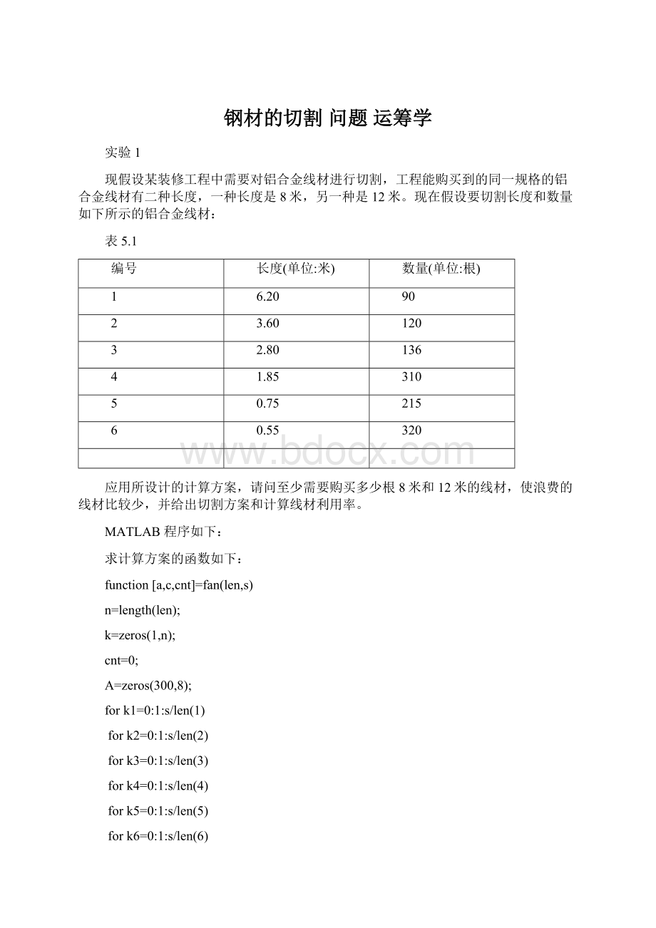 钢材的切割 问题 运筹学.docx_第1页