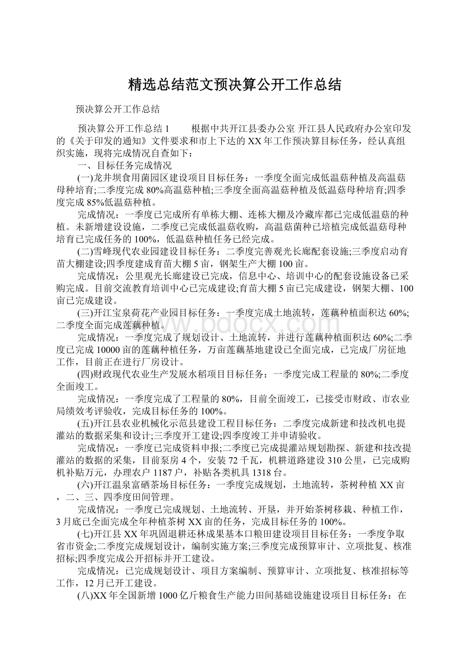 精选总结范文预决算公开工作总结.docx