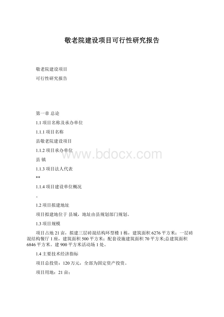 敬老院建设项目可行性研究报告.docx_第1页