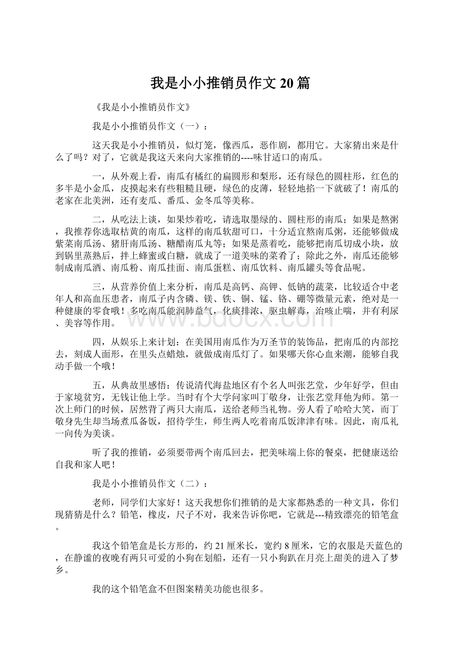 我是小小推销员作文20篇Word文档下载推荐.docx