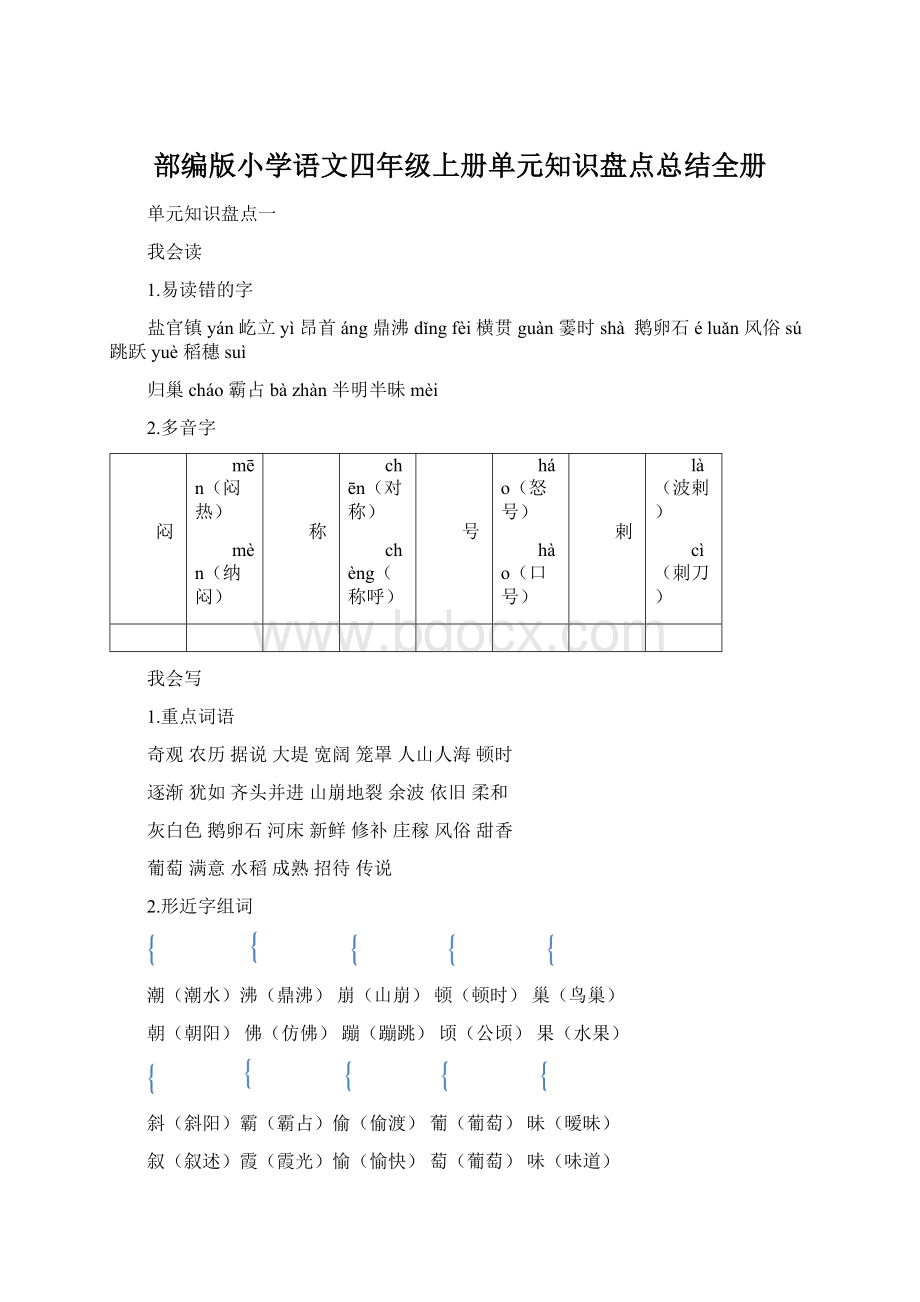 部编版小学语文四年级上册单元知识盘点总结全册.docx_第1页